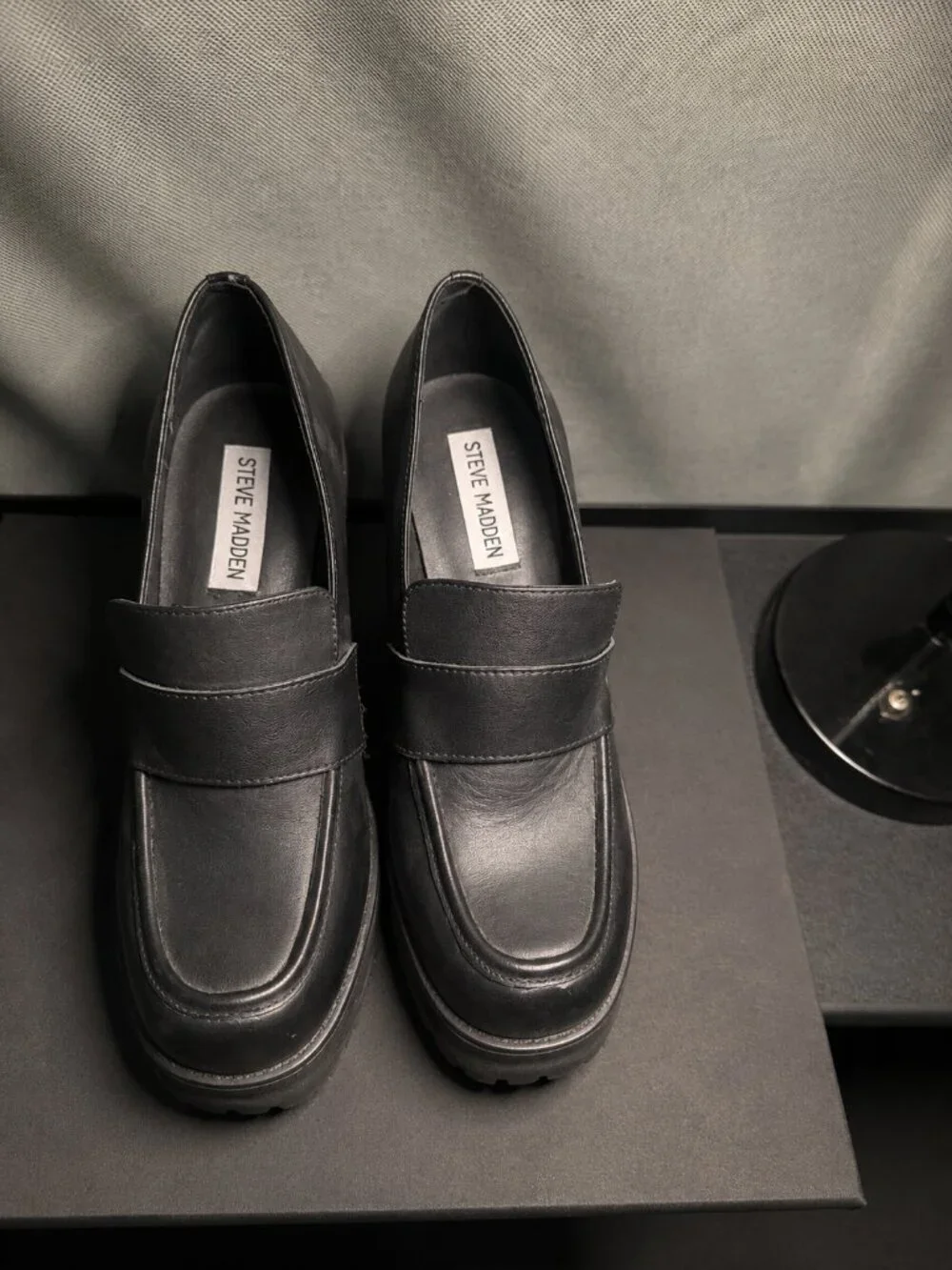 Steve Madden LAZRA Black Platform Block Heel Lug Sole Loafers | Size 6.5